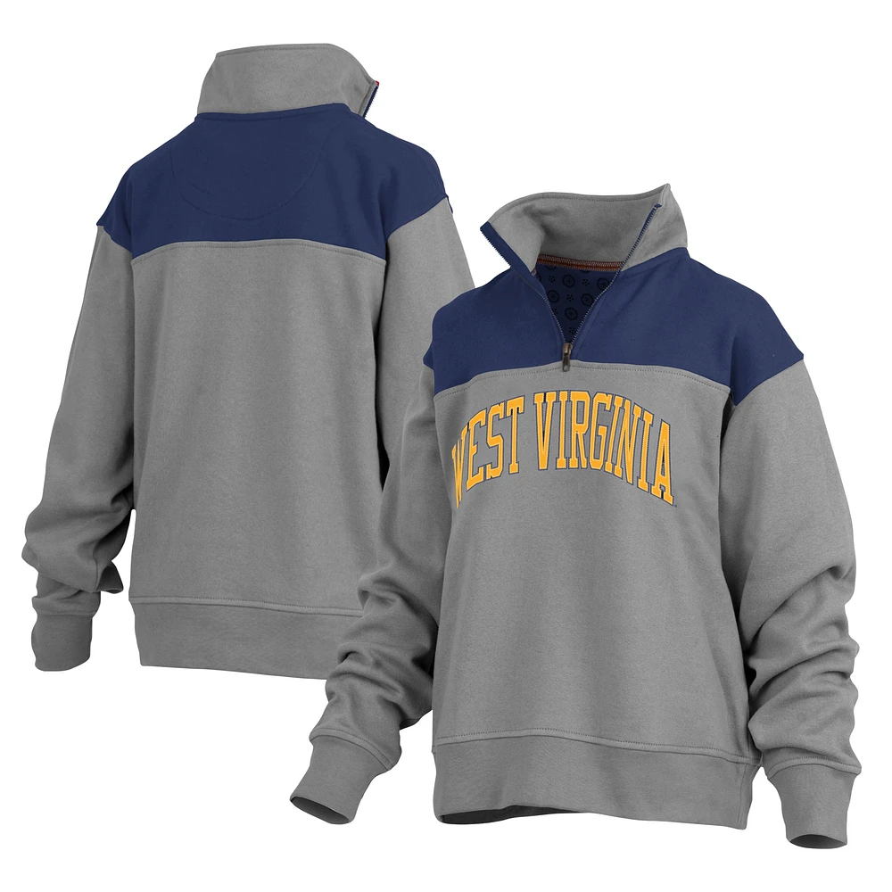 Women's Pressbox Gray West Virginia Mountaineers Avon Fleece Quarter-Zip Jacket