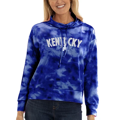 Women's Royal Kentucky Wildcats Maddie Tie-Dye Tri-Blend Pullover Hoodie