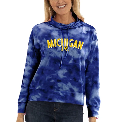 Women's Blue Michigan Wolverines Maddie Tie-Dye Tri-Blend Pullover Hoodie
