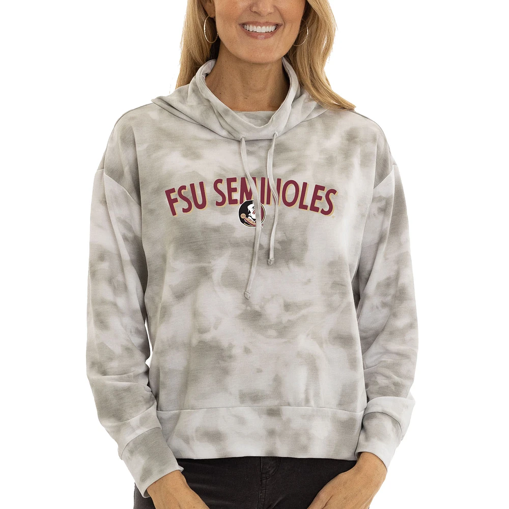 Women's Gray Florida State Seminoles Maddie Tie-Dye Tri-Blend Pullover Hoodie