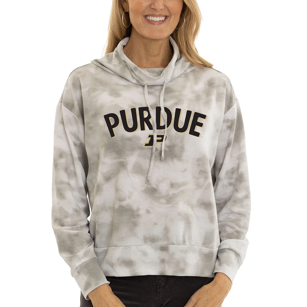 Women's Gray Purdue Boilermakers Maddie Tie-Dye Tri-Blend Pullover Hoodie