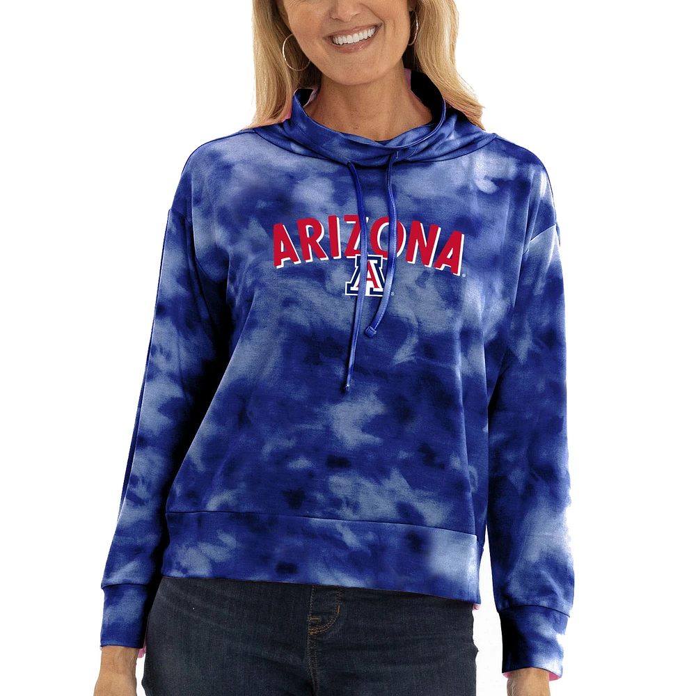 Women's Blue Arizona Wildcats Maddie Tie-Dye Tri-Blend Pullover Hoodie