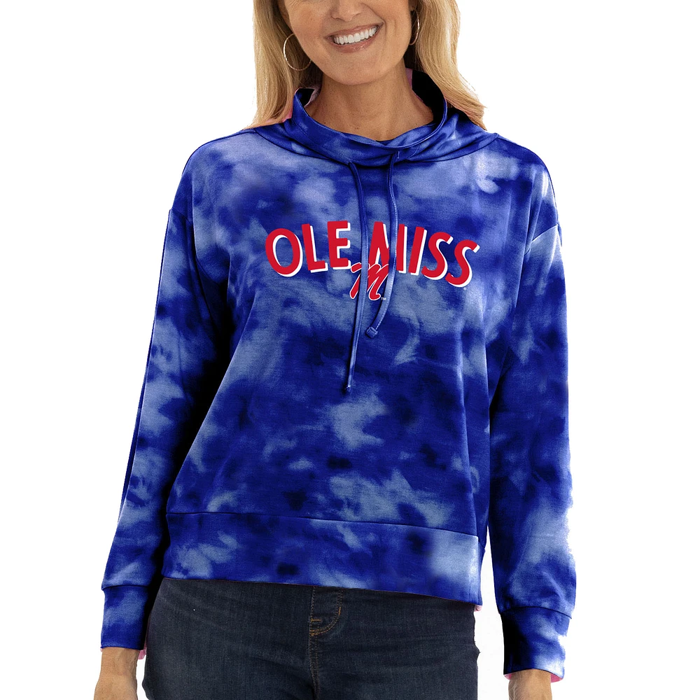 Women's Blue Ole Miss Rebels Maddie Tie-Dye Tri-Blend Pullover Hoodie