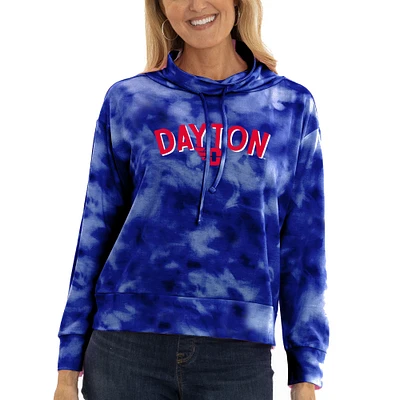 Women's Blue Dayton Flyers Maddie Tie-Dye Tri-Blend Pullover Hoodie