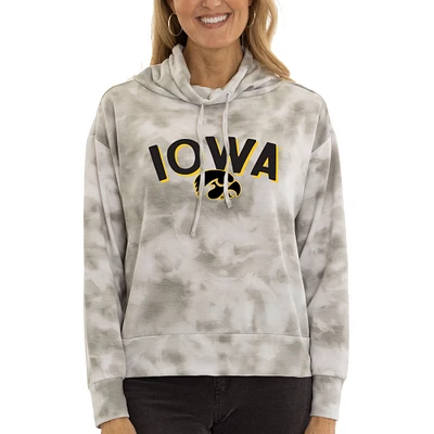 Women's Gray Iowa Hawkeyes Maddie Tie-Dye Tri-Blend Pullover Hoodie