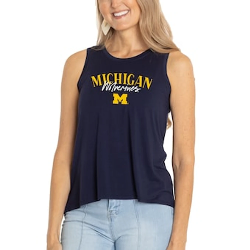 Women's Navy Michigan Wolverines Hannah High Neck Tank Top