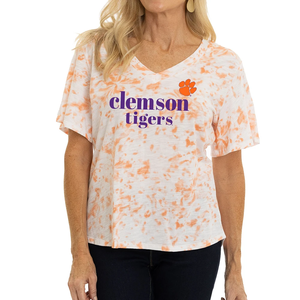 Women's Orange Clemson Tigers Faye Ruffle V-Neck T-Shirt