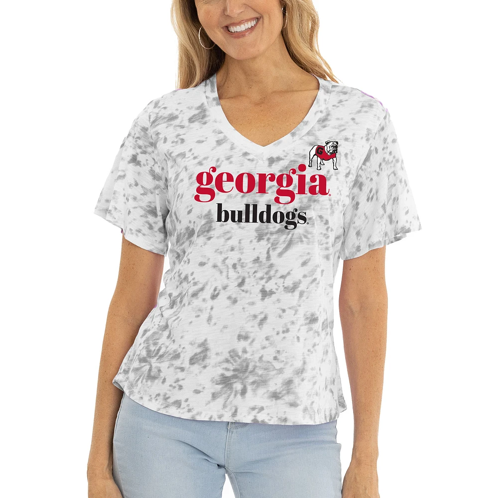 Women's Gray Georgia Bulldogs Faye Ruffle V-Neck T-Shirt