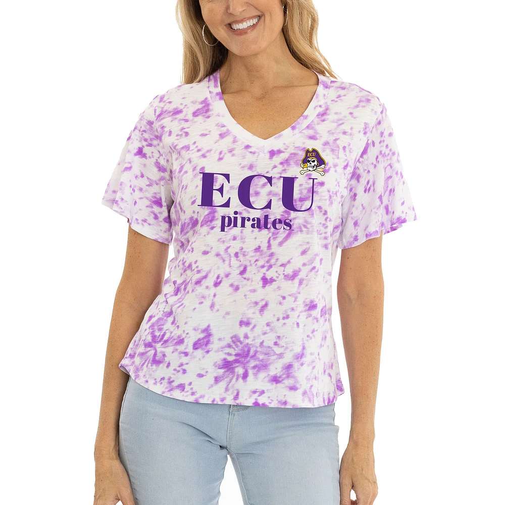 Women's Purple ECU Pirates Faye Ruffle V-Neck T-Shirt