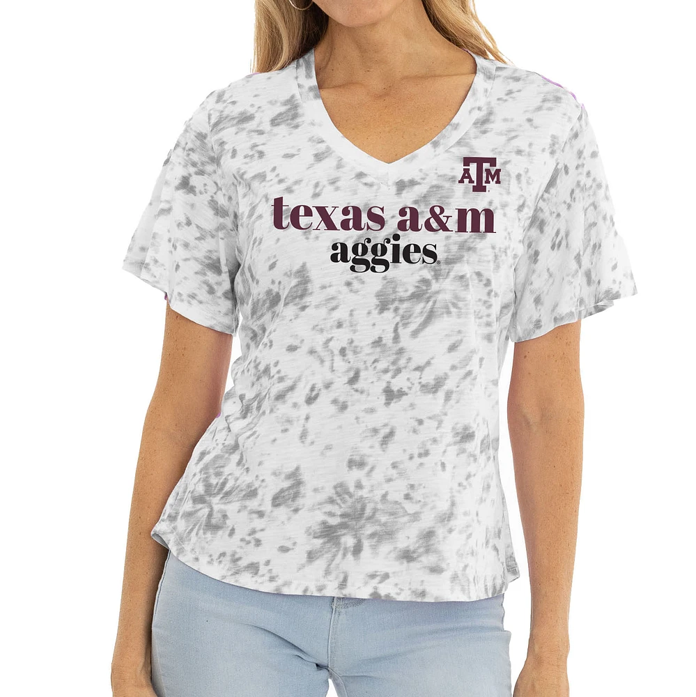 Women's Gray Texas A&M Aggies Faye Ruffle V-Neck T-Shirt