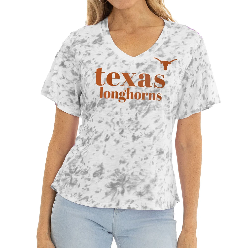 Women's Gray Texas Longhorns Faye Ruffle V-Neck T-Shirt