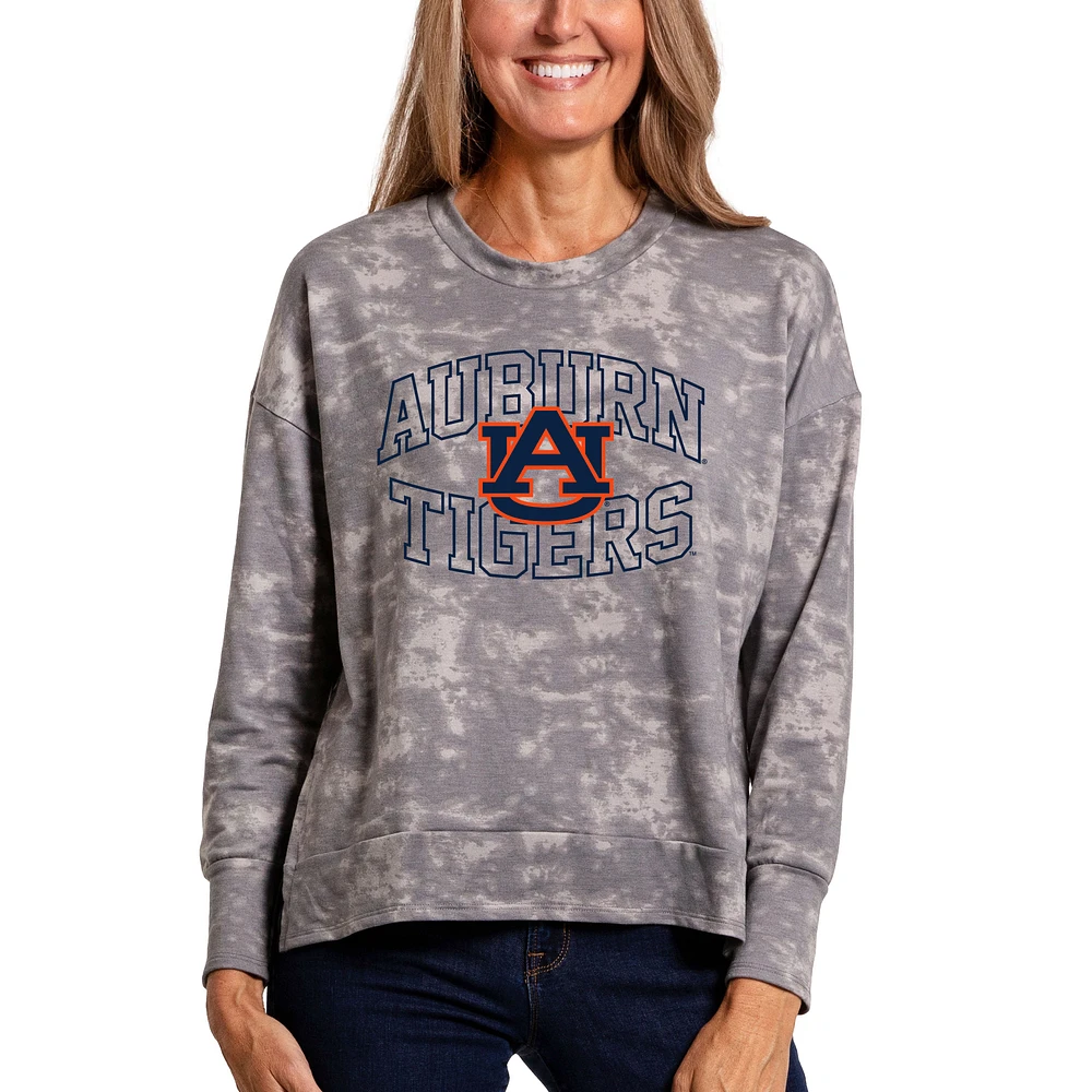 Women's Gray Auburn Tigers Brandy Tie-Dye Long Sleeve Tri-Blend Pullover Top