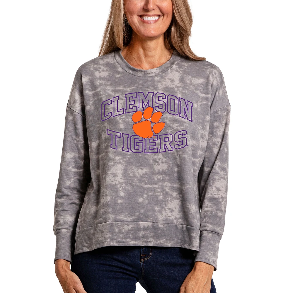 Women's Gray Clemson Tigers Brandy Tie-Dye Long Sleeve Tri-Blend Pullover Top