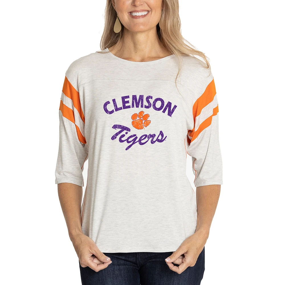 Women's Ash Clemson Tigers Sabrina 3/4-Sleeve Jersey T-Shirt