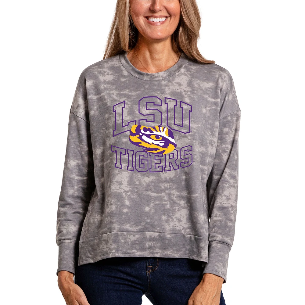 Women's Gray LSU Tigers Brandy Tie-Dye Long Sleeve Tri-Blend Pullover Top