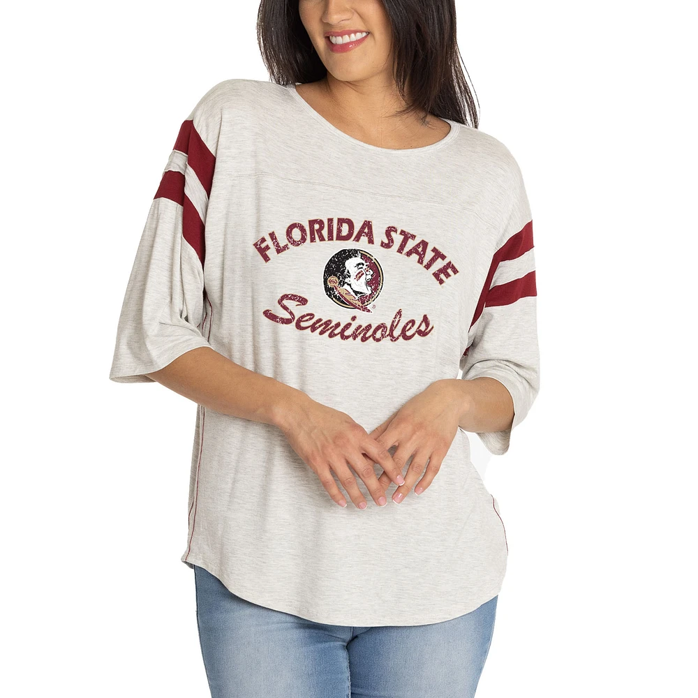 Women's Ash Florida State Seminoles Sabrina 3/4-Sleeve Jersey T-Shirt