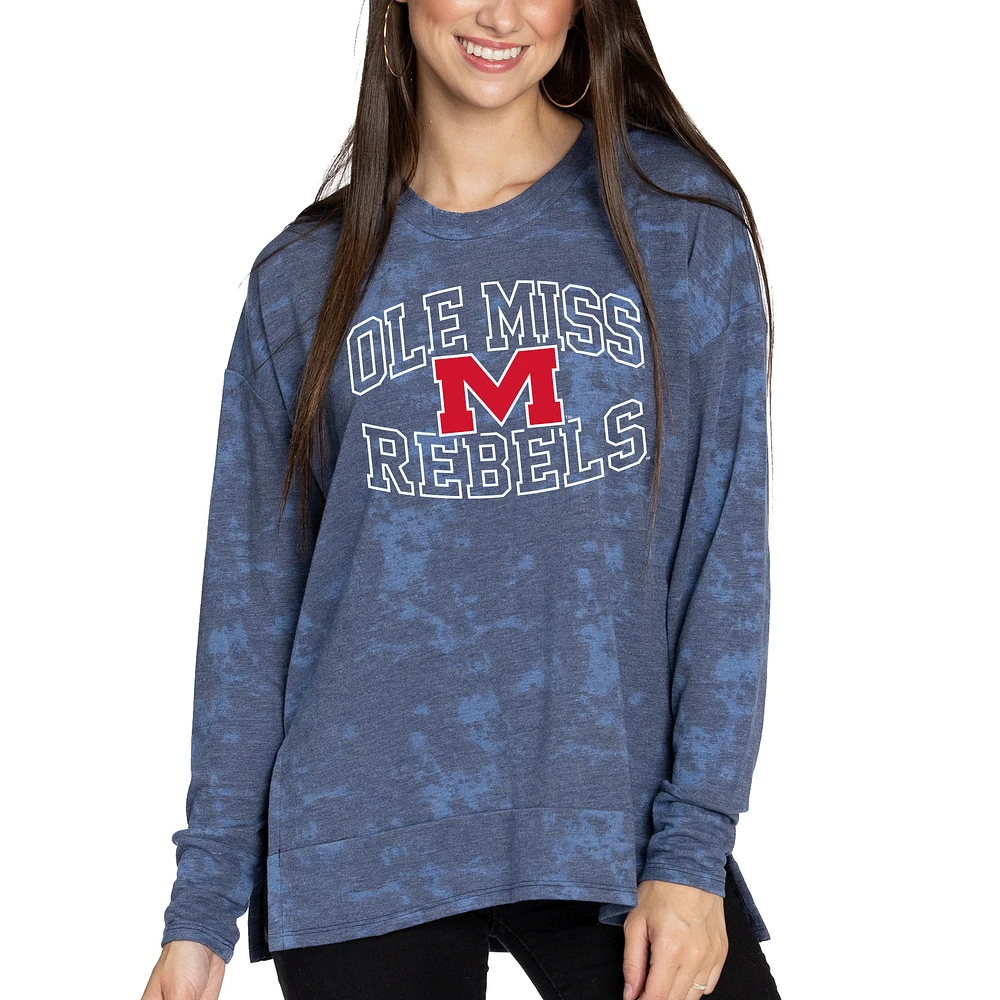 Women's Navy Ole Miss Rebels Brandy Tie-Dye Long Sleeve Tri-Blend Pullover Top