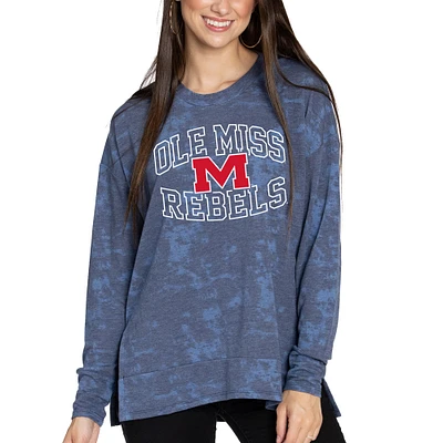 Women's Navy Ole Miss Rebels Brandy Tie-Dye Long Sleeve Tri-Blend Pullover Top