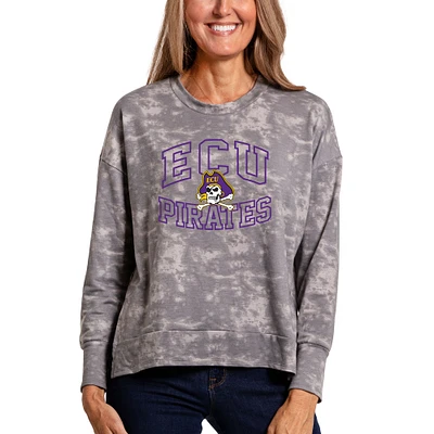 Women's Gray ECU Pirates Brandy Tie-Dye Long Sleeve Tri-Blend Pullover Top