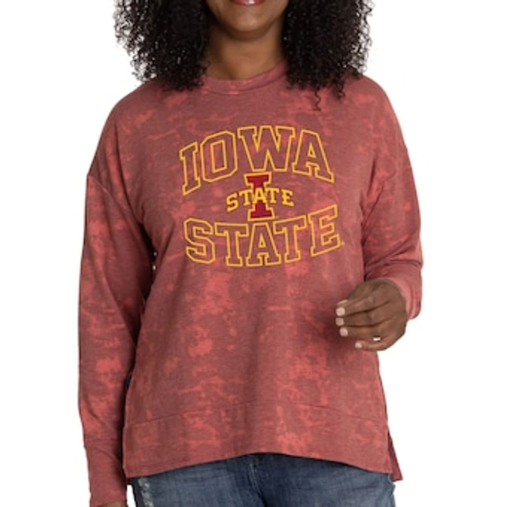 Women's Cardinal Iowa State Cyclones Brandy Tie-Dye Long Sleeve Tri-Blend Pullover Top