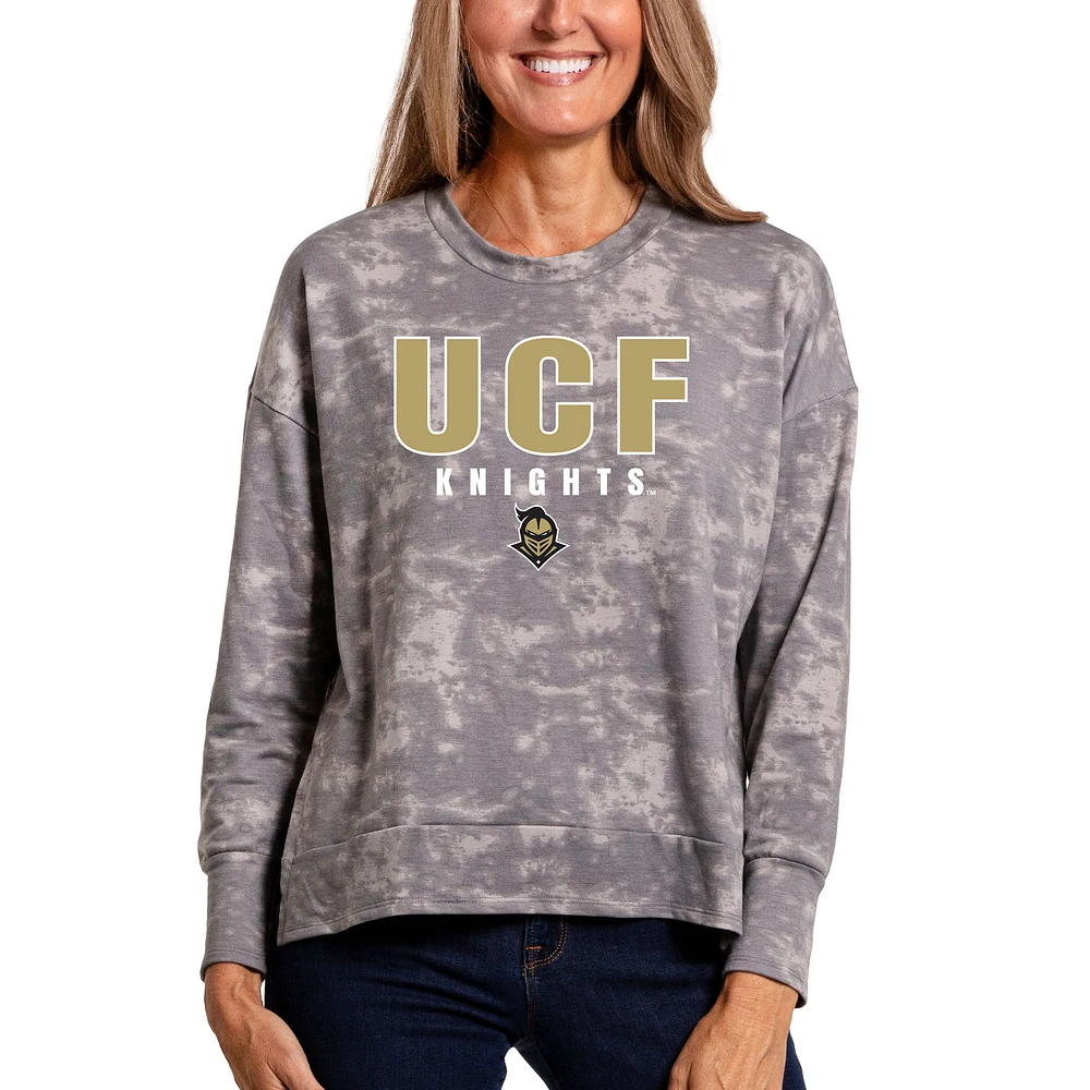 Women's Gray UCF Knights Brandy Tie-Dye Long Sleeve Tri-Blend Pullover Top