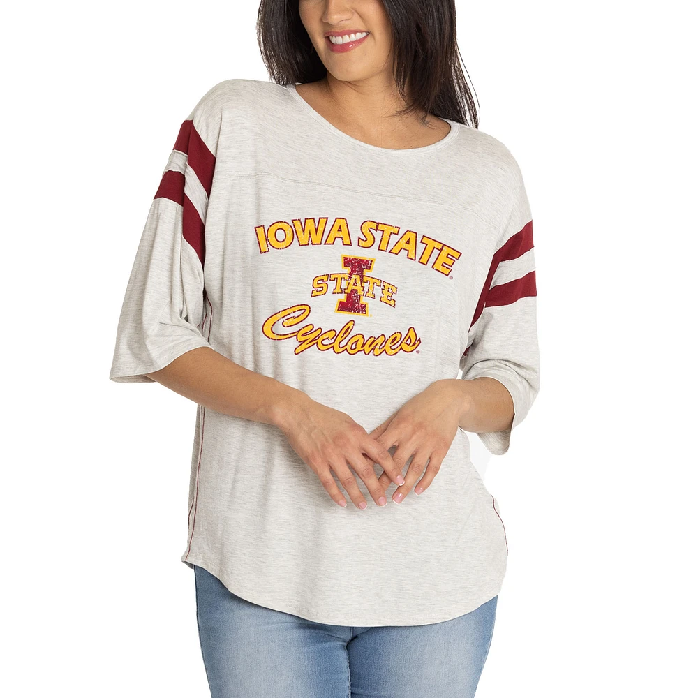Women's Ash Iowa State Cyclones Sabrina 3/4-Sleeve Jersey T-Shirt
