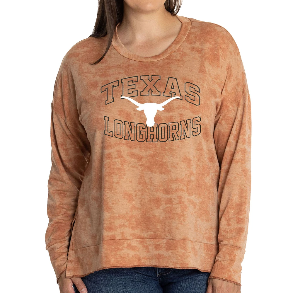 Women's Texas Orange Longhorns Brandy Tie-Dye Long Sleeve Tri-Blend Pullover Top