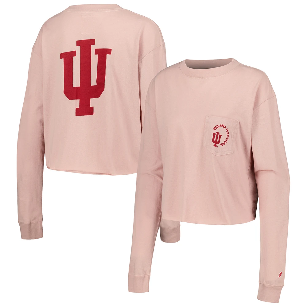 Women's League Collegiate Wear Light Pink Indiana Hoosiers Clothesline Midi Long Sleeve Cropped T-Shirt