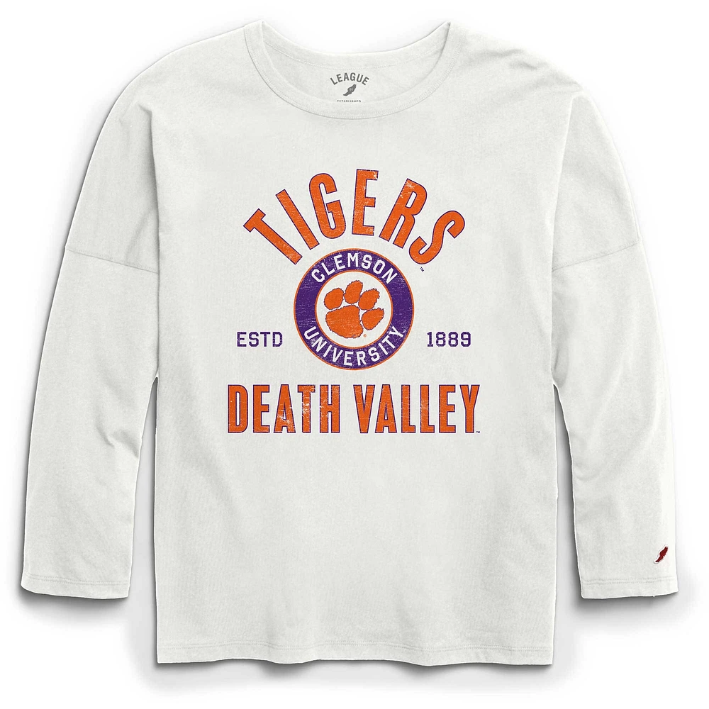 Women's League Collegiate Wear White Clemson Tigers Clothesline Oversized Long Sleeve T-Shirt