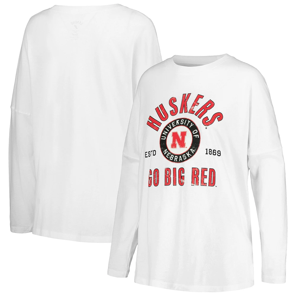 Women's League Collegiate Wear White Nebraska Huskers Clothesline Oversized Long Sleeve T-Shirt