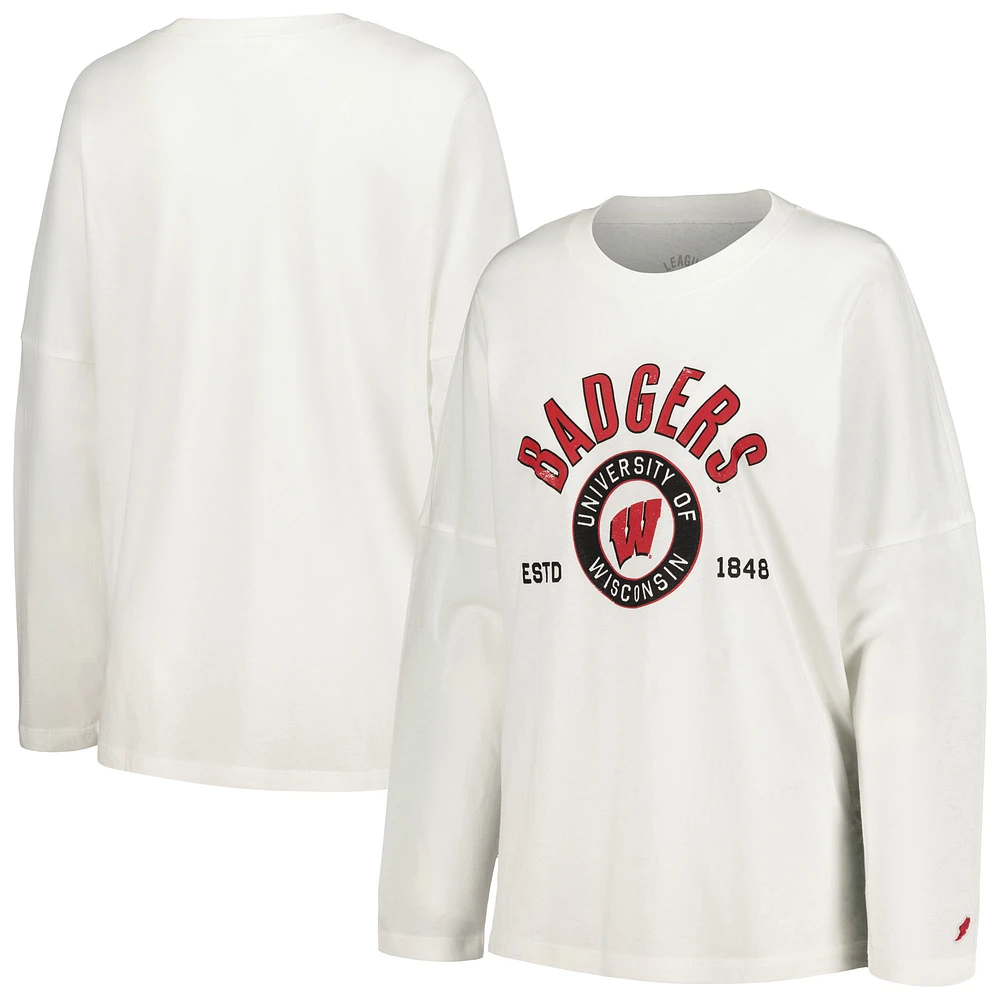 Women's League Collegiate Wear White Wisconsin Badgers Clothesline Oversized Long Sleeve T-Shirt