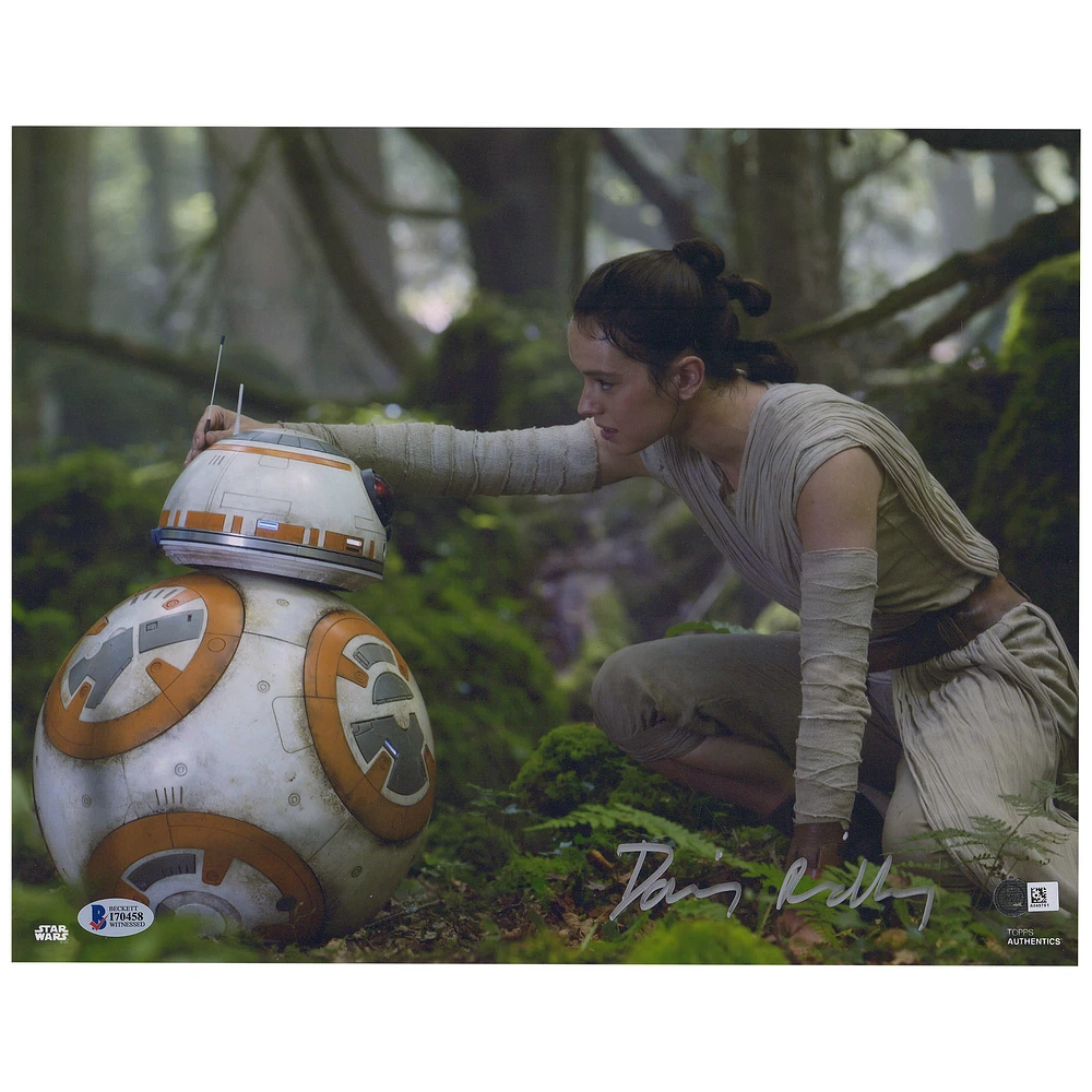 Daisy Ridley Autographed Star Wars The Force Awakens 12" x 18" with BB-8 Photograph - Signed in Silver - BAS