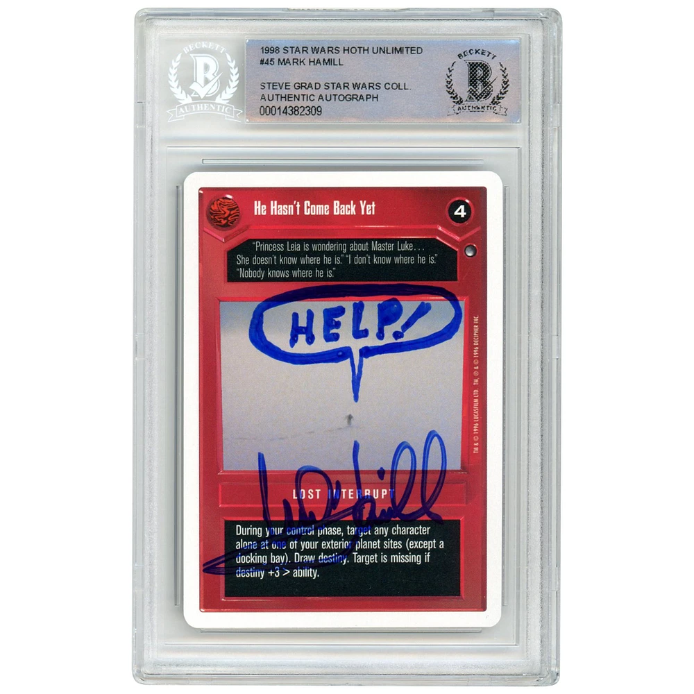 Mark Hamill Star Wars Autographed 1998 CCG Hoth Unlimited #45 BAS Authenticated Card with "Help!" Inscription - The Steve Grad Collection