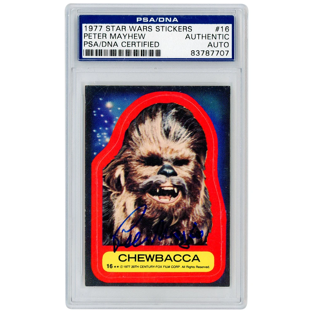 Peter Mayhew Autographed 1977 Topps Star Wars Stickers Chewbacca #16 PSA Authenticated Card