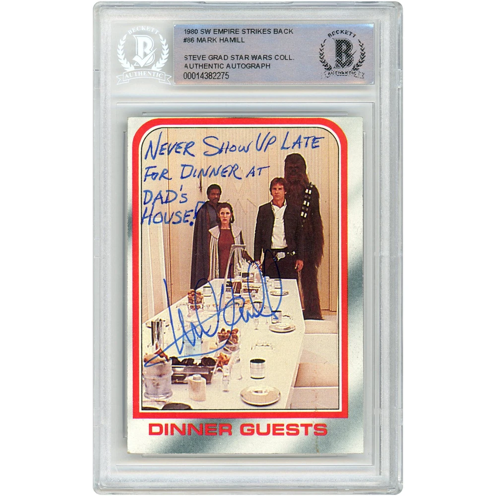 Mark Hamill Autographed 1980 Topps The Empire Strikes Back #86 BAS Authenticated Card with "Never Show Up Late for Dinner at Dad's House!" Inscription