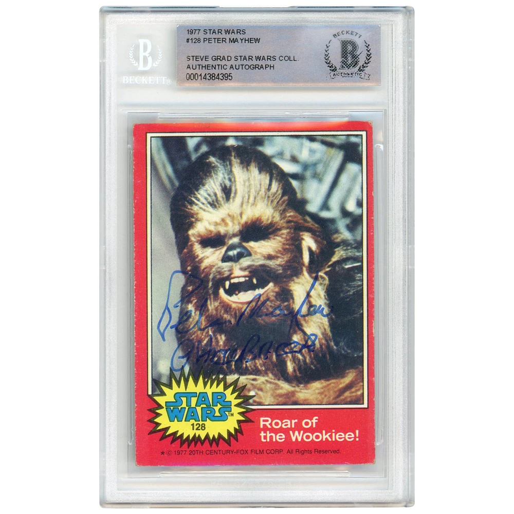 Peter Mayhew Autographed 1977 Topps Star Wars #128 BAS Authenticated Card with "Chewbacca" Inscription
