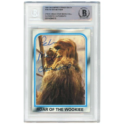 Peter Mayhew Star Wars Autographed 1980 Topps The Empire Strikes Back #158 BAS Authenticated Card with "Chewbacca" Inscription - The Steve Grad Collection