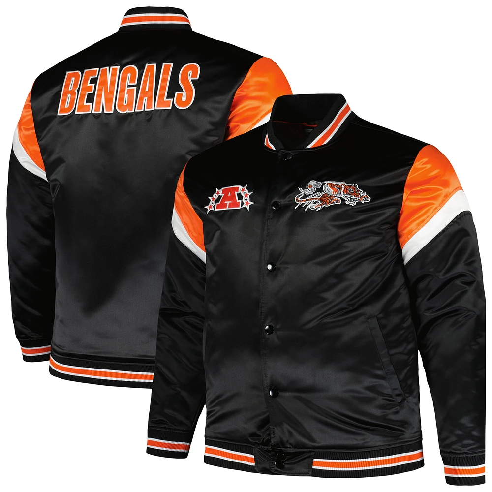 Men's Mitchell & Ness Black Cincinnati Bengals Big Tall Satin Full-Snap Jacket