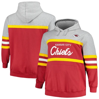 Men's Mitchell & Ness Heather Gray/Red Kansas City Chiefs Big Tall Head Coach Pullover Hoodie
