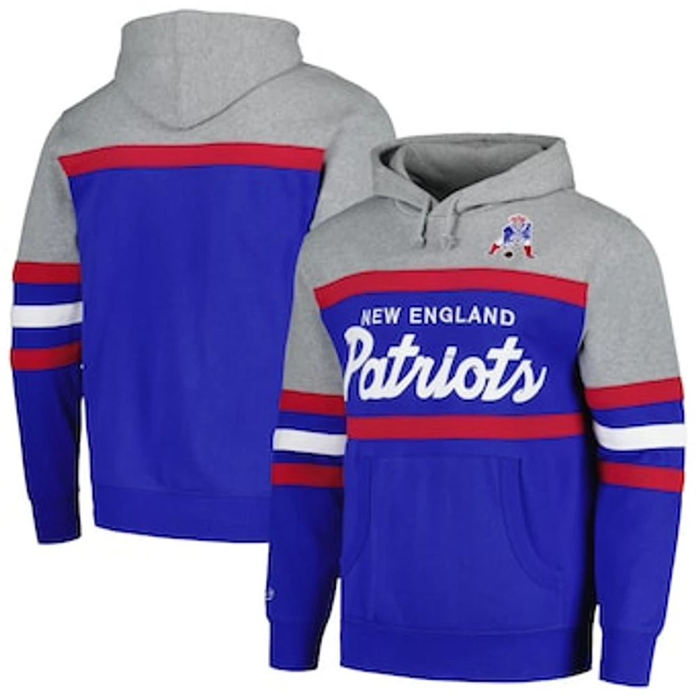 Men's Mitchell & Ness Heather Gray/Royal New England Patriots Big Tall Head Coach Pullover Hoodie