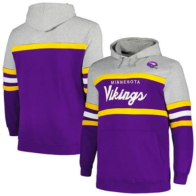 Men's Mitchell & Ness Heather Gray/Purple Minnesota Vikings Big & Tall Head Coach Pullover Hoodie