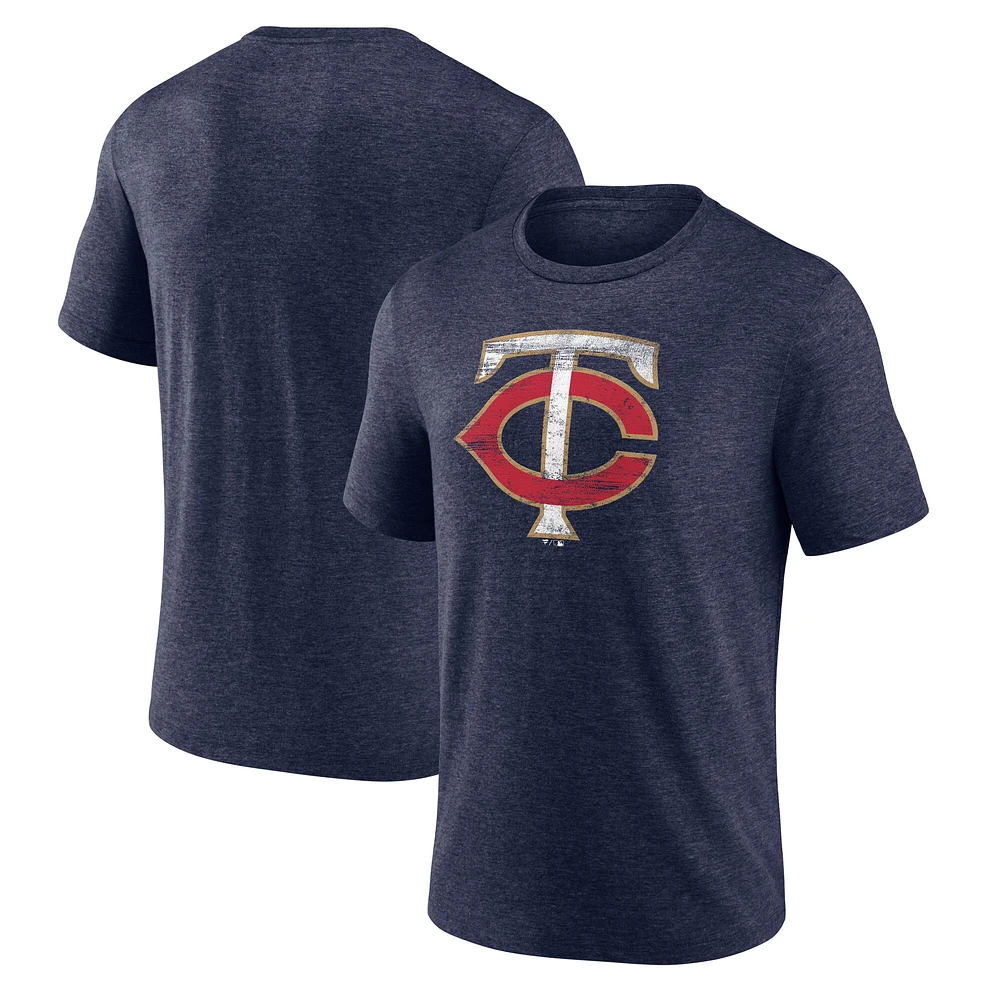 Men's Heather Navy Minnesota Twins Official Logo Tri-Blend T-Shirt