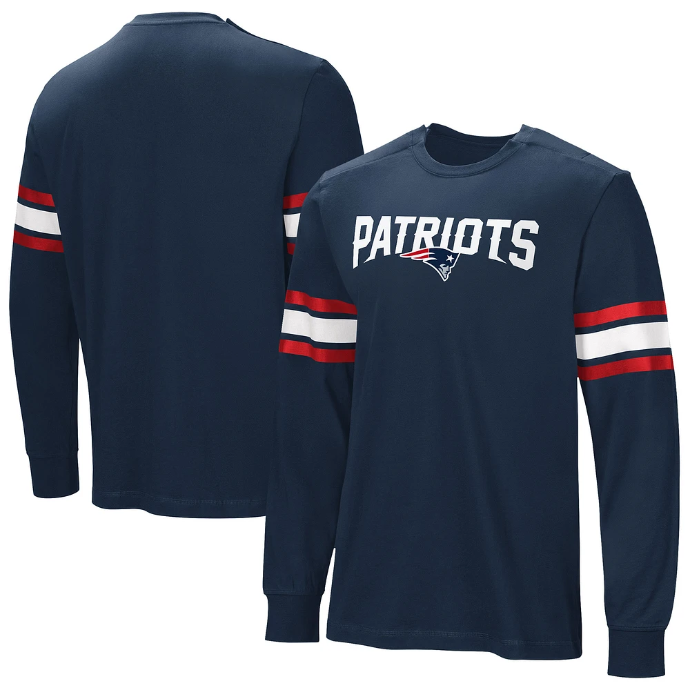 Men's Navy New England Patriots Hands Off Long Sleeve Adaptive T-Shirt