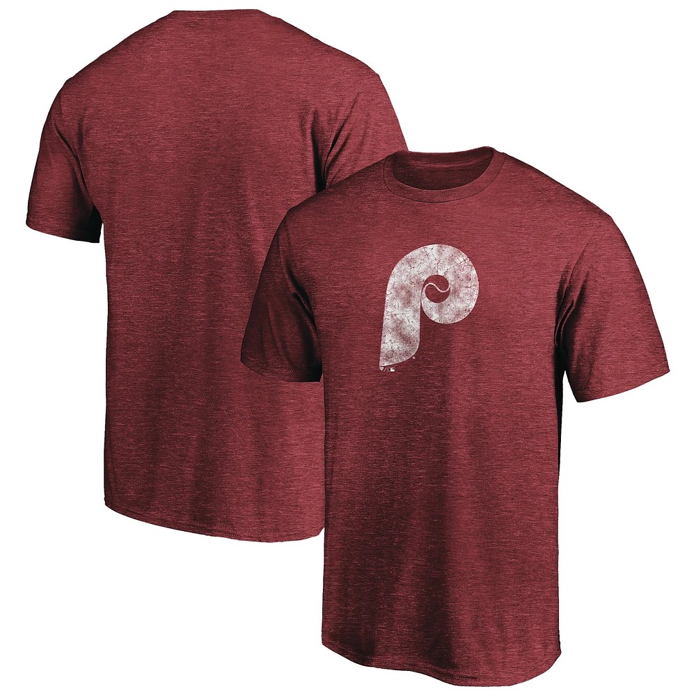 Men's Burgundy Philadelphia Phillies Cooperstown Collection Throwback Logo Tri-Blend T-Shirt