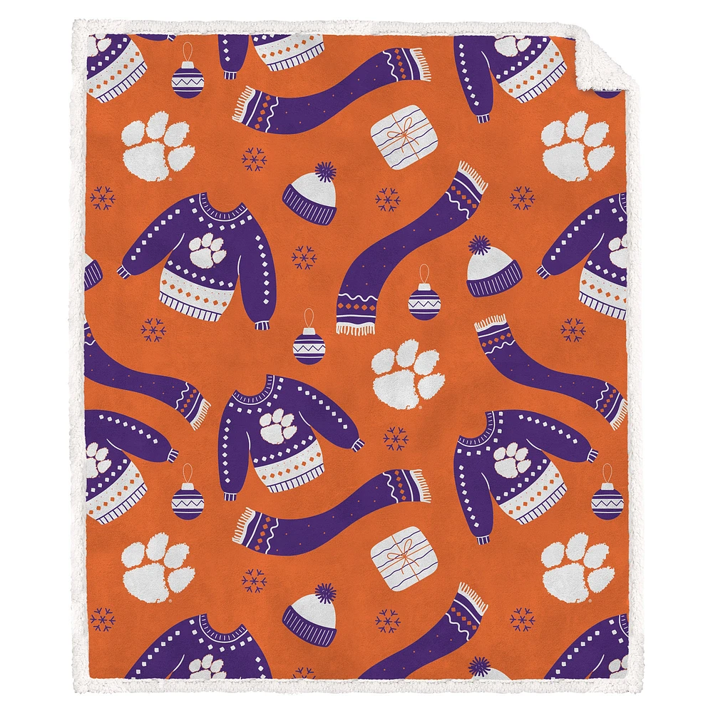 Pegasus Clemson Tigers 60" x 70" Ugly Sweater Flannel Fleece Sherpa Blanket