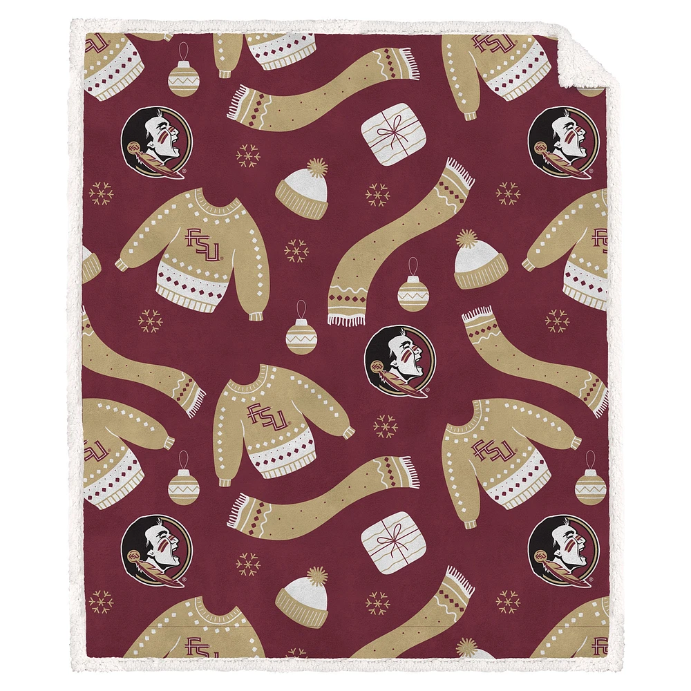 Pegasus Florida State Seminoles 60" x 70" Ugly Sweater Flannel Fleece Sherpa Blanket