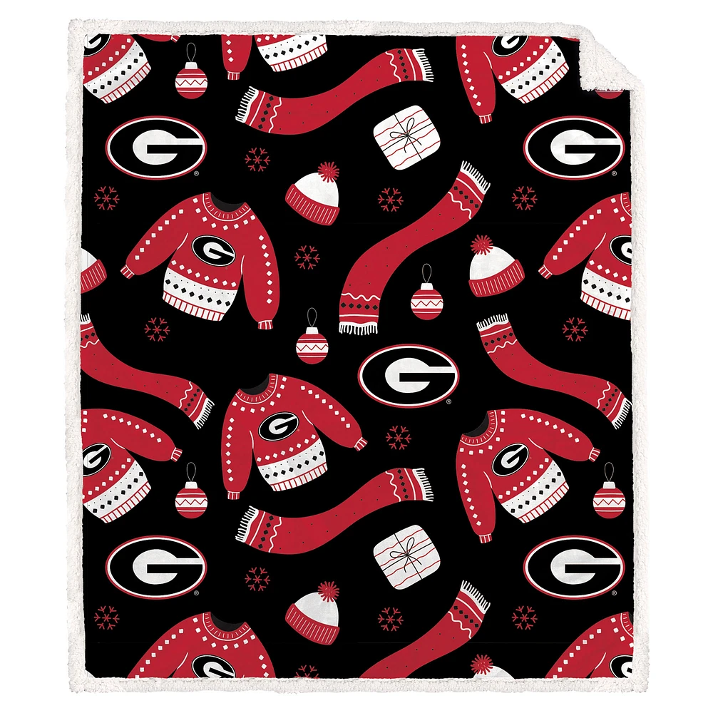 Pegasus Georgia Bulldogs 60" x 70" Ugly Sweater Flannel Fleece Sherpa Blanket