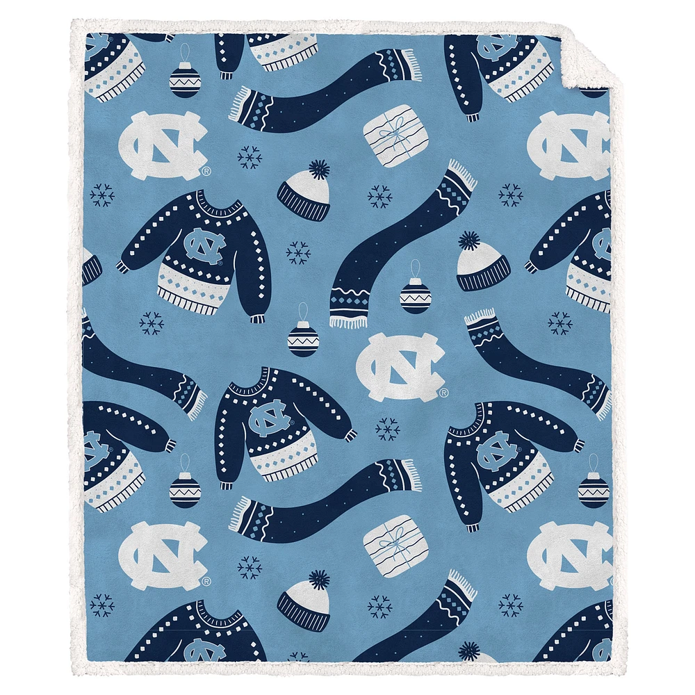 Pegasus North Carolina Tar Heels 60" x 70" Ugly Sweater Flannel Fleece Sherpa Blanket