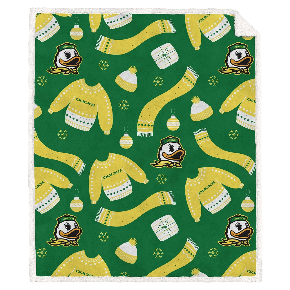 Pegasus Oregon Ducks 60" x 70" Ugly Sweater Flannel Fleece Sherpa Blanket
