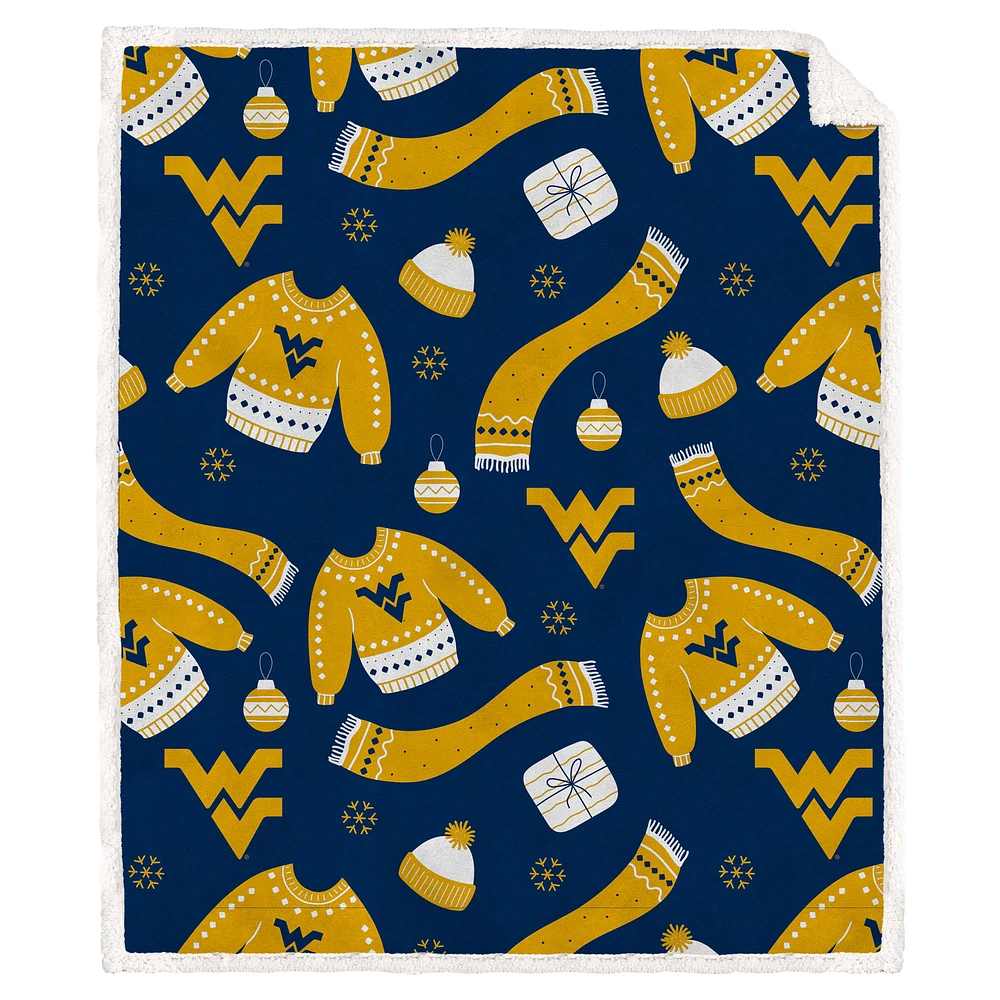 Pegasus West Virginia Mountaineers 60" x 70" Ugly Sweater Flannel Fleece Sherpa Blanket